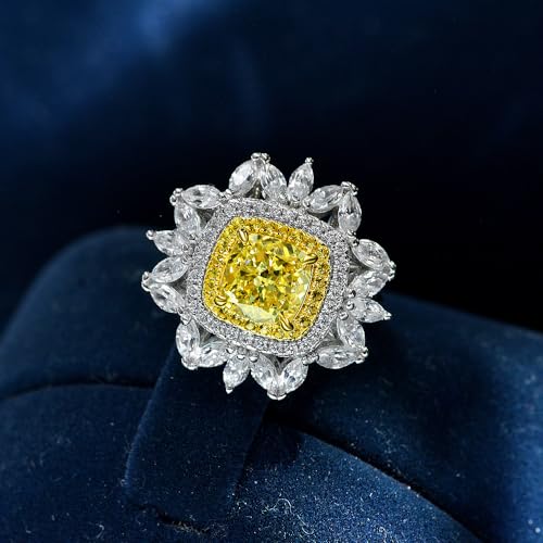 14K Solid Gold over S925 Floral Inspired Cushion Cut 2ct Pink/Yellow Moissanite Promise Ring for Women, Ideal for Gifting and Everyday Wear2