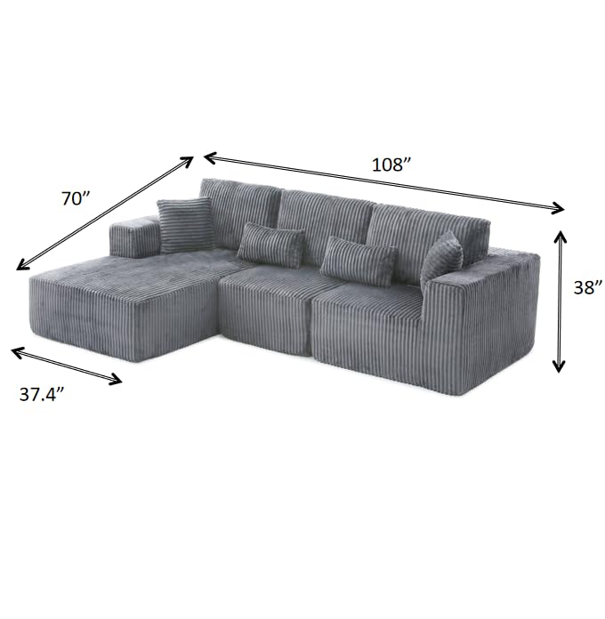 Image of 108 inch Boneless Cloud Sectional Couches for Living Room, Comfy Fluffy L Shaped Memory Foam Deep Seat Boneless Couch, Modular Sectional Sofa with Left Facing Chaise, Dark Grey