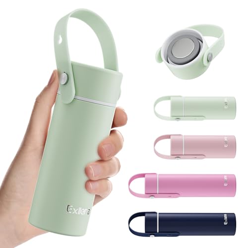Exllena Termo Pequeño 200ml – Botella Térmica Pequeña con Asa de Silicona Ajustable, Ideal para Café, Agua y Bebidas Frías(Verde Mentha)