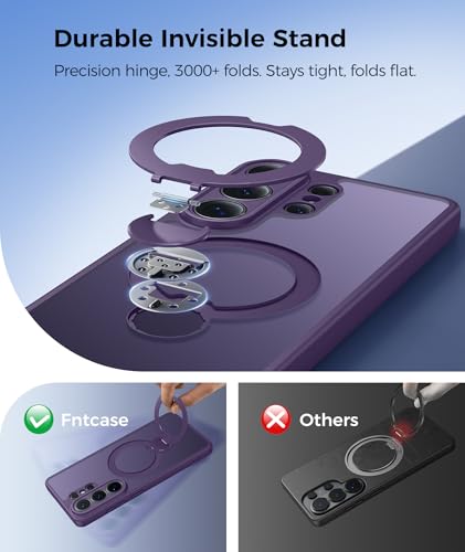 Image of FNTCASE for Samsung Galaxy S26-Ultra Case: [360 Spin Magnetic Stand] [Compatible with Magsafe] [Screen Protector] Translucent Matte Military Grade Shockproof Full Camera Protective Phone Cover -Purple