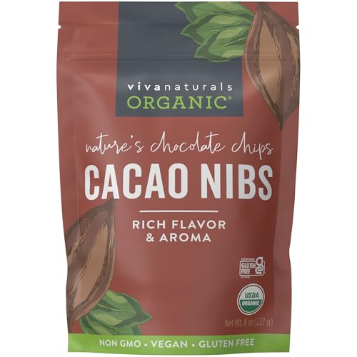 Viva Naturals Organic Cacao Nibs, Unsweetened, 8 oz (227 g), Keto Friendly, Vegan, Non-GMO, Gluten-Free Chocolate Chip Substitute