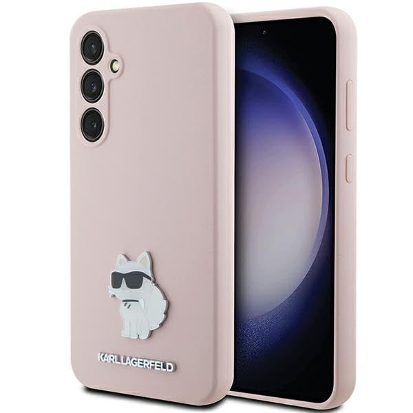 Karl Lagerfeld KLHCS23FESMHCNPP Coque pour S23 FE S711 Rose Silicone Choupette Metal Pin