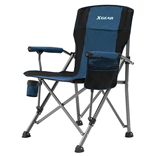 Camping Chair Hard Arm High Back Lawn Chair Heavy Duty with Cup Holder, for Camp, Fishing, Hiking, Outdoor, Carry Bag Included (Blue)
