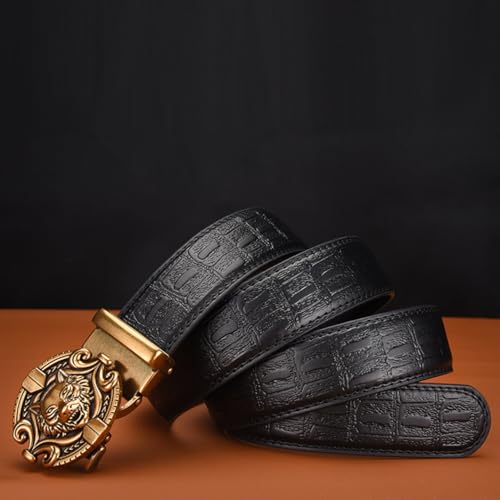 Men's Women's Crocodile Pattern Embossed Belts Fox Wolf Head Automatic Engraved Round Buckle Sliding Waist Strap4