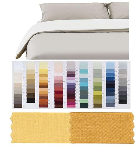 Ricami Fiorentini - Saco nórdico reversible con fundas de algodón 100 %, también a medida. Producto artesanal Toscano de alta calidad. Para cama de matrimonio estándar (amarillo/ocra)