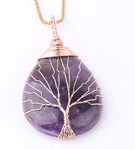 Preisvergleich Produktbild CKAWM Halskette Halskette Natürlicher Wassertropfen Stein Baum des Lebens Halsketten Anhänger Quarz Kristall Neklace