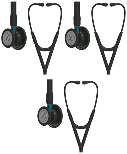 Image of 3M Littmann Cardiology IV Diagnostic Stethoscope, 6201, More Than 2X as Loud, Weighs Less, Stainless Steel Black-Finish Chestpiece, 27 inch Blue Stem, Black Tube and Headset (Pack of 3)