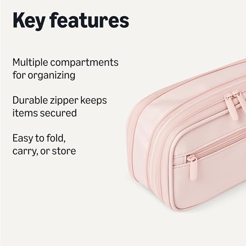 Image of Amazon Basics Large Capacity Pencil Case with Durable Zipper, Multi-Compartment Pouch for School Supplies, Storage Space, Easy to Carry, Rose Mild