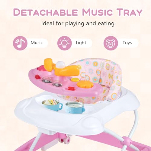Image of BABY JOY Baby Walker, 4 in 1 Foldable Activity Walker with Adjustable Height, Music, Lights, Anti-Rollover Toddler Push Walker, Baby Walker with Wheels for Boys Girls 7-14 Months (Pink)