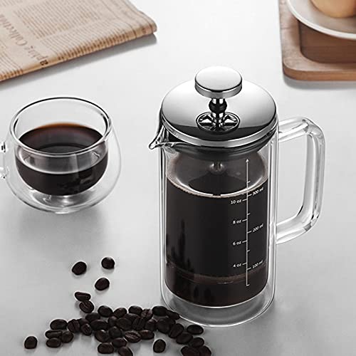 Pasuihcay Double Layer High Borosilicate Glass Press Pot Press Filter Coffee Apparatus French Coffee Pot with Scale, Transparent