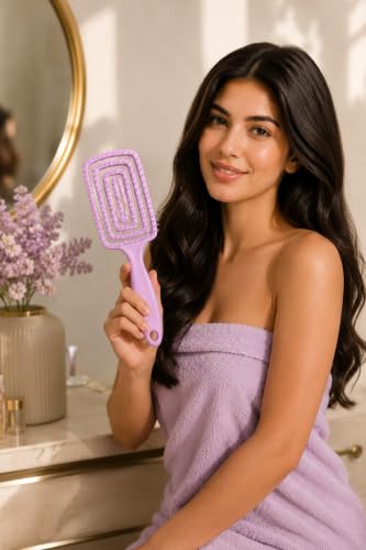 Image of Detangling Hair Brush with Flexible Nylon Bristles & Rounded Tips for Pain-Free Grooming, Anti Frizz Styling & Daily Use | Suitable for Wet & Dry Hair, Men & Women Scalp Friendly Salon Quality Pro Use (Purple)