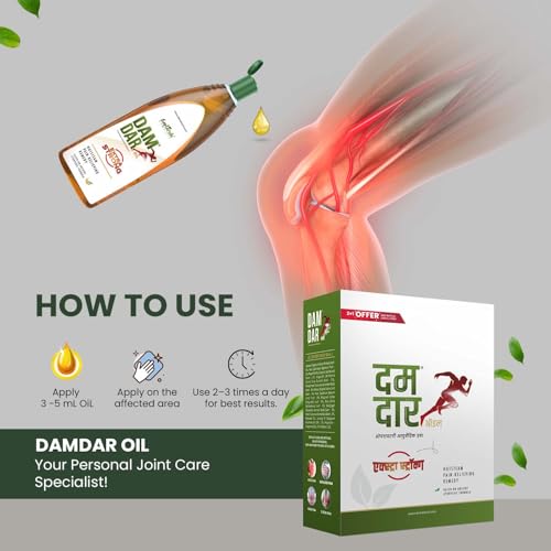 Image of Damdar Oil Ayurvedic Joint Pain Relief Oil | Herbal Body Massage Oil for Knee, Back, Shoulder & Arthritis Pain | Natural Ingredients | Pack of 3 * 150ml (450ml)