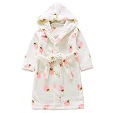 DNggAND Boys Girls Bathrobes,Toddler Boy Girl Robes,Children's Plush Soft Coral Fleece Hooded Pajamas Sleepwear for Kids Strawberry White 7-8Y