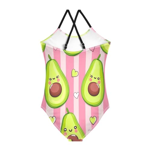 Cute Green Funny Avocado Girl Bathing Suits 3-10T Girls Athletic Swimsuit, Beach Swim Suits Kids2