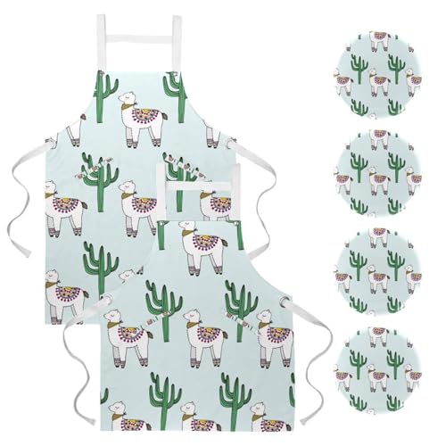 Lot de tabliers motif alpaga et cactus multicolore avec 4 broches incluses