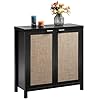 Sicotas sideboard buffet storage cabinet boho rattan wood credenza large coffee bar cabinet with storage accent liquor cabinet buffet table for kitchen dining living room entryway black  urban country home decor