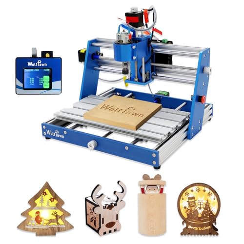 WolfPawn CNC Router Machine 3018 Blue All-Aluminum with Emergency-Stop 3 Axis Engraving Milling Machine Carving for Wood Acrylic PVC Plastic, Working Area (11.8X7.1X2.4in) (with Offline Controller)