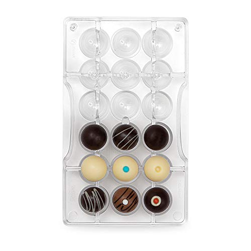Decora 0050152 Stampo Professionale Cioccolato Mezza Sfera con Foro, 18 cavità da Ø25 x h12,5 mm, Policarbonato