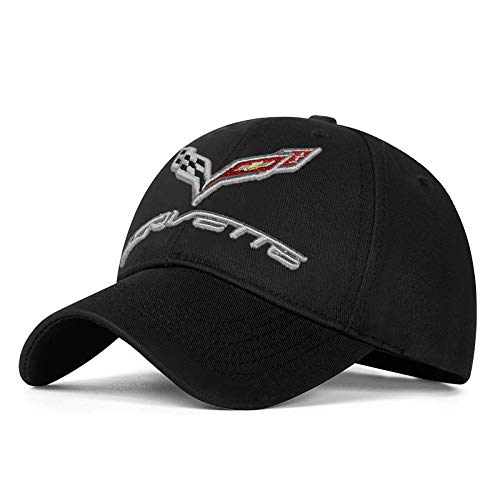 GDDCC Car Logo Embroidered Adjustable Baseball Caps for Men and Women Hat Travel Cap Car Racing Motor Hat (fit Corvette Black)