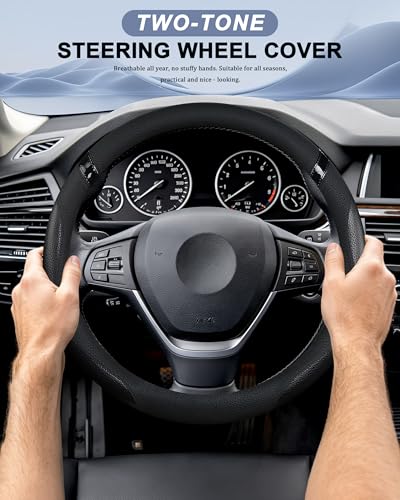 Image of Cxtiy Car Steering Wheel Cover for Men Women Universal Leather Steering Covers for Car SUV (Full-Black)