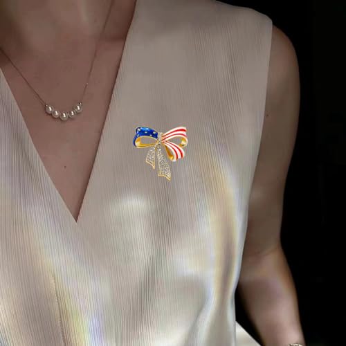 Image of MLEPUS Rhinestone Bow Brooch Brooch Pin for Women Men Fashion Elegant Vintage American Flag Patriotic Pin Lapel Pin Clothing Accessories Independence Day Gift