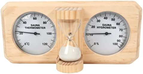 ikare Sauna Thermometer and Hygrometer - 3 in 1 Wooden Sauna 15 Minute Hourglass Sand Timer, Wall-Mounted Sauna Room Accessories