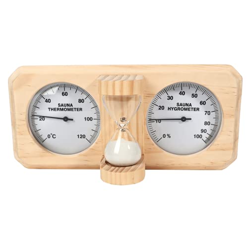 ikare Sauna Thermometer and Hygrometer - 3 in 1 Wooden Sauna 15 Minute Hourglass Sand Timer, Wall-Mounted Sauna Room Accessories