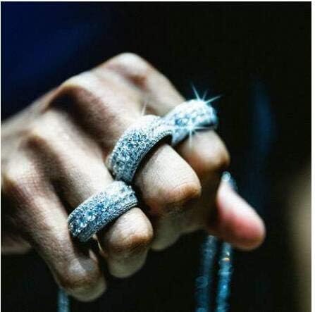 TOPGRILLZ 10MM Rings For Men 14K Silver-Plated 5A+ Cubic Zirconia Iced Out Anniversary Bling Black Band Pinky Mens Rings Fashion - Image 5