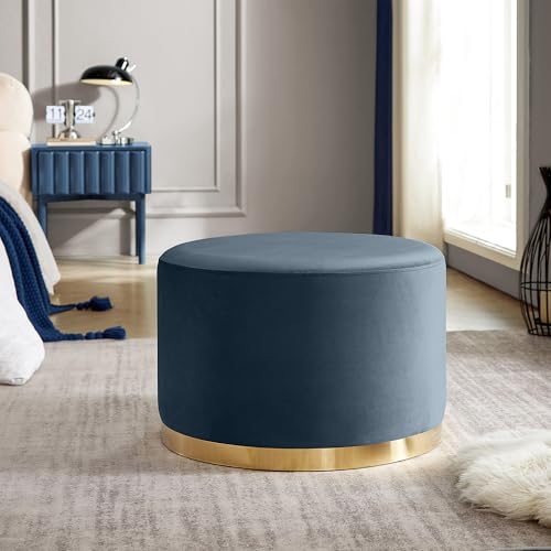 Sicaan Pouf Repose-Pieds Charlotte Velours Chic – Tabouret Design Art Déco Glamour – Assise Élégante avec Anneau Doré – Ottoman Déco pour Salon ou...