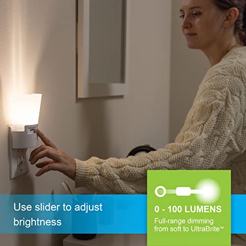 Image of GE Ultrabrite Dimmable Sconce LED Night Light GEPlug-In, Energy Efficient, Dusk-to-Dawn Sensor, Adjustable Brightness, Ideal for Bedroom, Bathroom, Hallway, Nursery, White, 45123, 1 Pack,