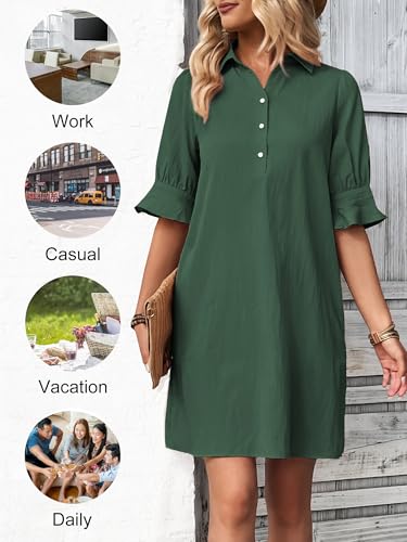 Image of FENSACE Womens Casual Shirt Dress Ruffle Sleeve Button Down Shift Summer Dresses with Pockets