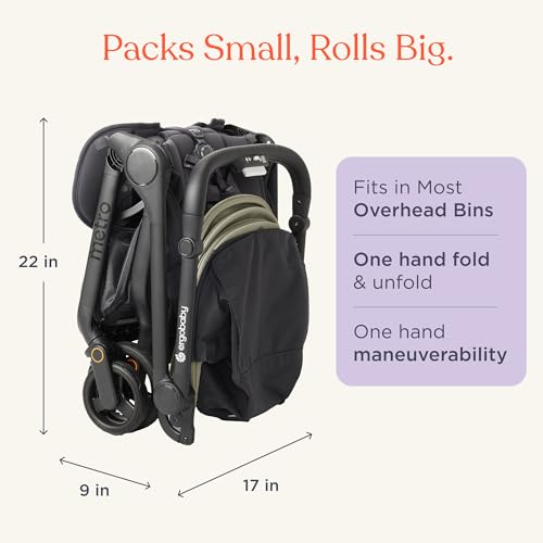 Ergobaby Metro 3 All in One Compact Baby Stroller - Lightweight Travel Stroller - Easy One-Hand Fold for Overhead Airplane Storage (Carries up to 50 lbs) - Car Seat Compatible - Natural Beige