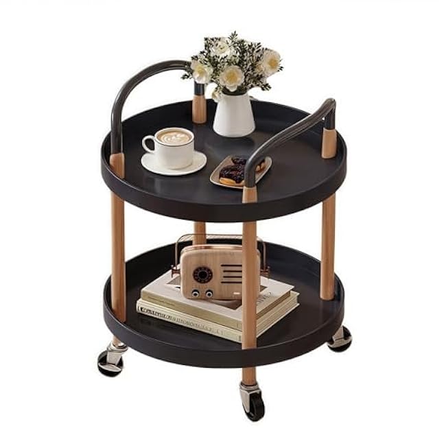 2-Tier Rolling Storage Cart, Versatile Kitchen & Living Room Tea Set Rack, Round Side Table for Bedroom, Living Room & Bathroom (White) - Stylish & Functional-nVnAX849