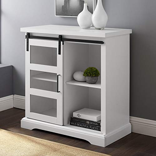 Walker Edison Weston Modern Farmhouse Sliding Glass Door Storage Console, 32 Inch, White #TOP1