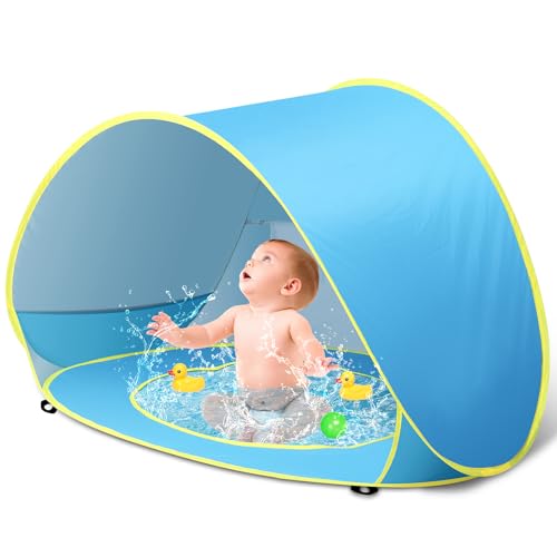Baby Beach Tent with Pool, Pop Up Sun Shelter UPF 50+ UV Protection for Infant Toddlers, Portable Shade Tent with Carry Bag for Beach Outdoor Travel