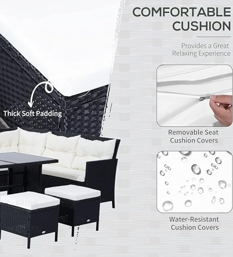 Image of Amazon Brand - Solimo Solara Outdoor 8 Seater Sofa Set | Balcony Sofa | Patio Furniture Sets | Conversation Sets | Wicker | Garden | Balcony | (Black-White.)