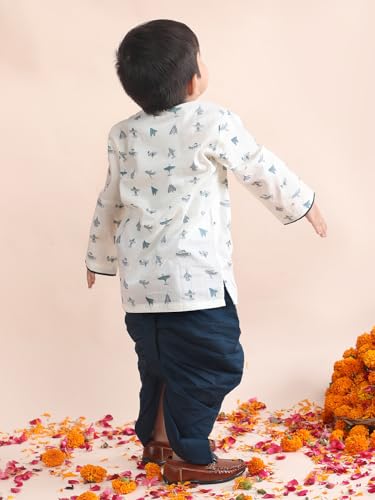 Image of POLKA TOTS Premium Cotton Dhoti Kurta Set for Kids Boys | Traditional Angrakha Style Ethnic Wear for Boys | Kurta Dhoti Set for Kids | Festive & Wedding Clothing Set for Baby