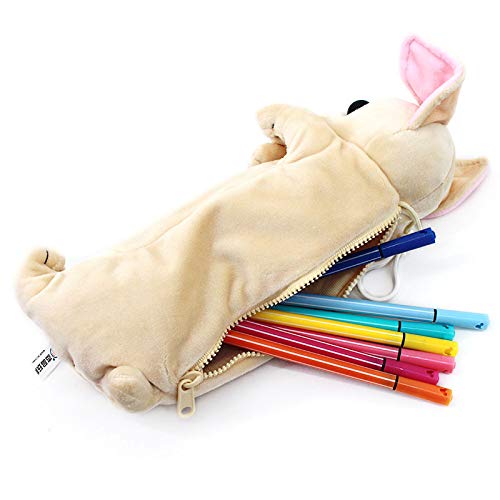 Image of Minache Plush Animal Stationery Pouch Women Cute Dog /Dinosaur Plush Pencil Case Ladies Cosmetic Bag (Beige 2), bd-06484AD