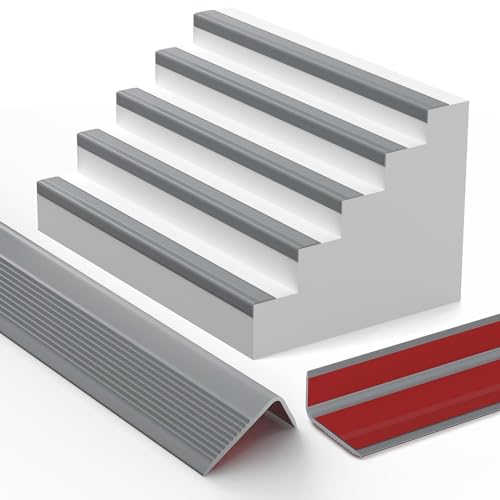 Image of Stair Tread Edge Protectors Adhesive Stair Strip Wide Side Design Non-Slip, Sunscreen, Waterproof, Antifreeze, Wear-Resistant L Shap - (Grey)