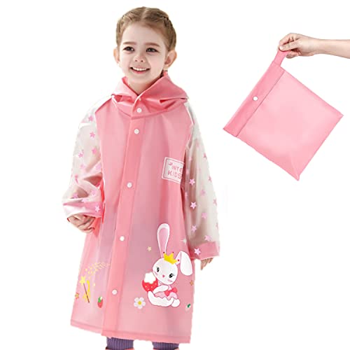 KASTWAVE Kids Rain Poncho, Children's raincoats, Kids Raincoat Girls Boys Reusable Rain Poncho Jacket, Waterproof Jacket with Hood Toddler Rainwear Rain Coat