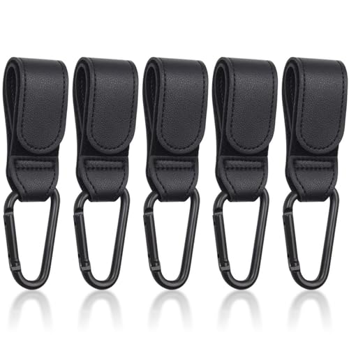 TIMJJG 5 Piezas De Gancho De De Cuero PU Negro, Gancho para Cochecito, Adecuado para Manijas De Asientos para Niños, Mecedoras.
