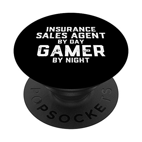 Insurance Sales Agent By Day Gamer By Night PopSockets Agarre y Soporte para Teléfonos y Tabletas