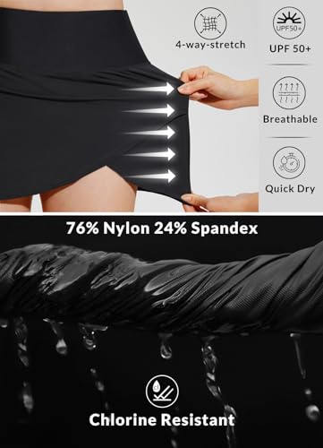 BALEAF Saia de natação feminina, cintura alta, controle de barriga, roupa de banho com bolso forro,