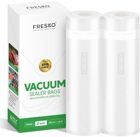 FRESKO Vakuumrollen 2 Rollen 28x600 cm Professionelle Folienbeutel | Größe für alle Vakuumiergeräte, BPA-frei, Geprägte Luftrillen, Sous-Vide-Gefrierbeutel