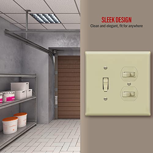 Image of ENERLITES Combination Toggle Light Switch /Duplex Receptacle Outlet Wall Plate, Corrosive Resistant, Midway Size 2-Gang 4.88 inch x 4.92 inch, 881121M-I