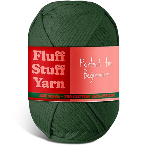 Image of Soft Yarn for Crocheting - Crochet & Knitting Yarn, Beginner Yarn with Easy-to-See Stitches, 250 Yds Amigurumi Yarn, Cotton-Nylon Blend Tshirt Yarn for Crocheting, Worsted Weight Yarn 4, Dark Forest