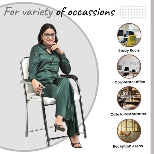 Image of Office Chair Visitor Chair with arm Rest with Steel Frame and Cushioned seat Back, Chair Without Wheels Holds up to 140 kg Heavy Design (1, White, Heavy)