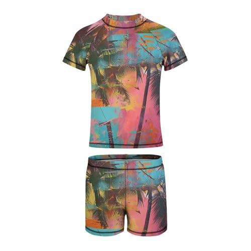 Palm Trees in Jamaica ColorsChildren's Casual Swimsuit Set - Simple and Versatile9-11Y（140cm）2