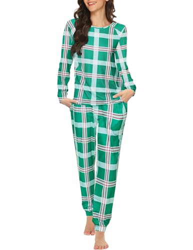 Ekouaer Womens Jogger Pajama Sets Long Sleeve Sleepwear Round Neck Nightwear Soft Pjs Lounge Sets with Pockets