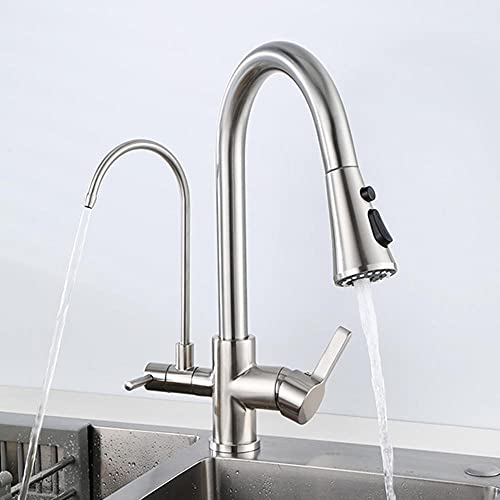 Robinet de cuisine 3 voies extractible en laiton pour eau pure et mitigée